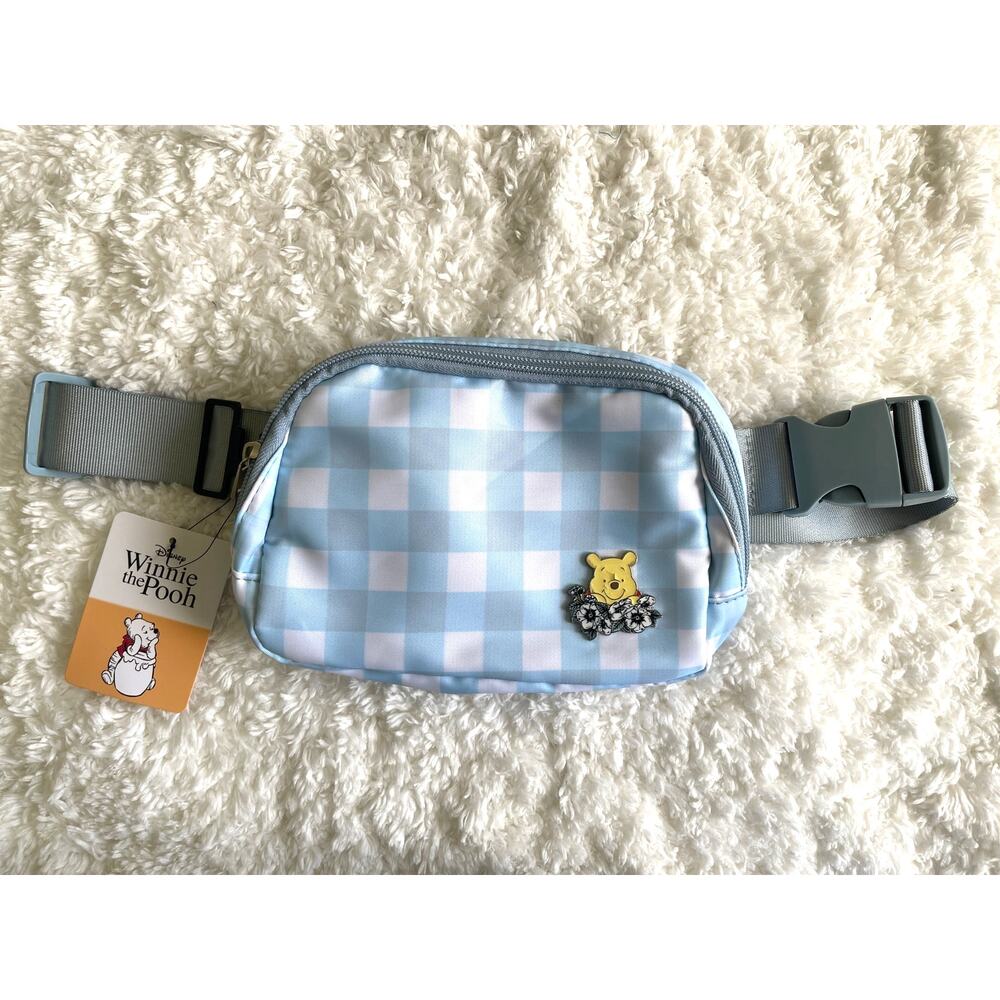 Disney Winnie the Pooh Blue Gingham Belt Bag Fanny Pack Plaid Adjustable NEW Fun
